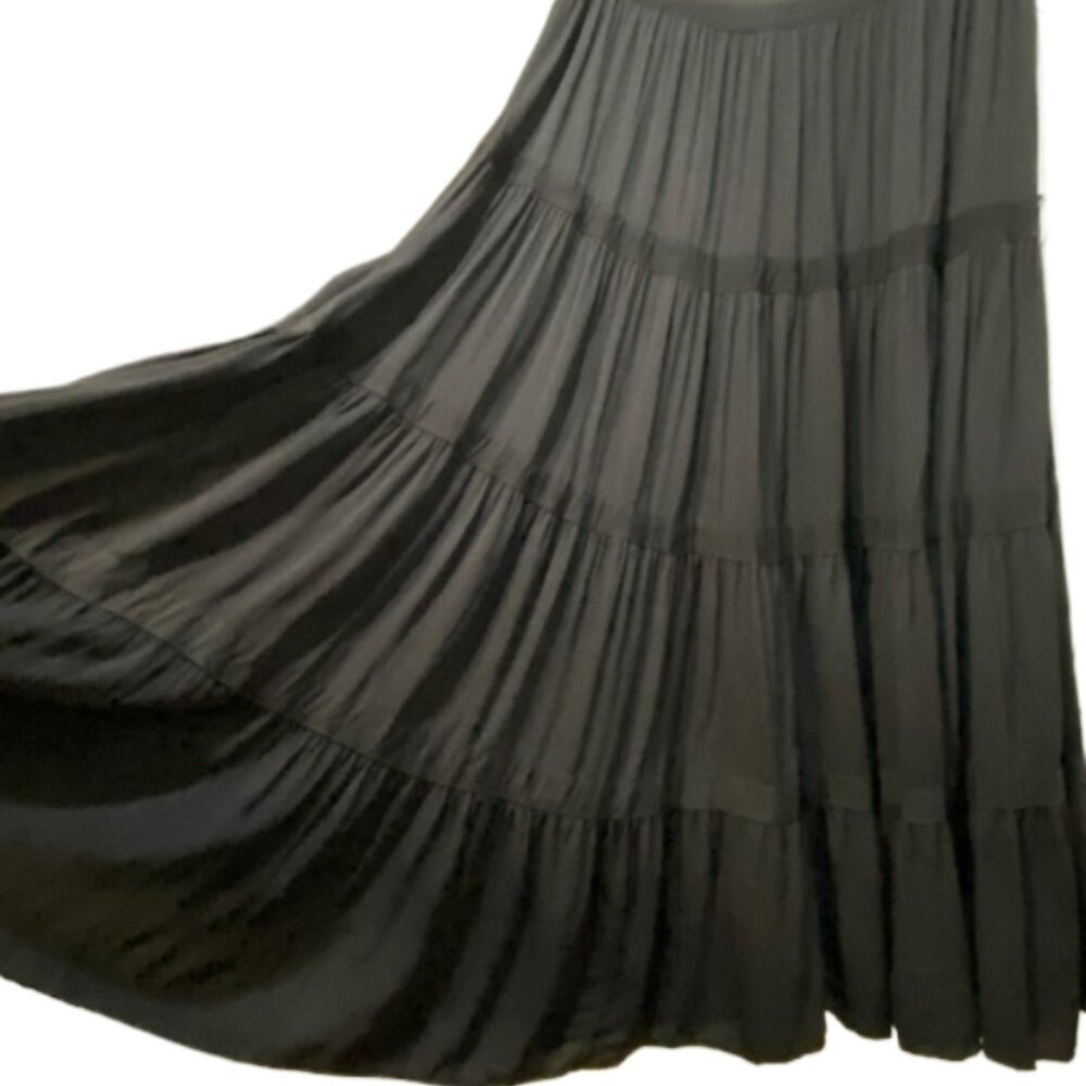 VTG CAROLE LITTLE Womens Black Tiered Maxi Skirt Size 12 Broomstick Goth Witchy - Picture 4 of 6